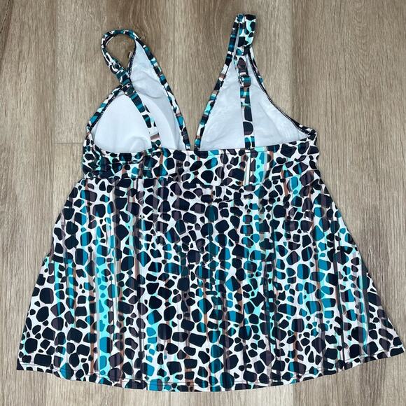 Swim Solutions Women's Blue/Black Floating Island Ruffled Tankini Swim Top sz 8 - Picture 4 of 5
